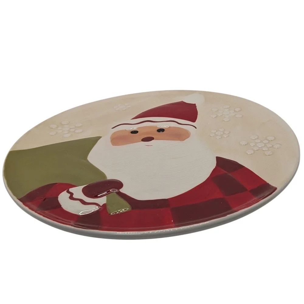 Vintage Hallmark Santa Claus Plate Toy Bag Cookie Plate Textured Red White Green